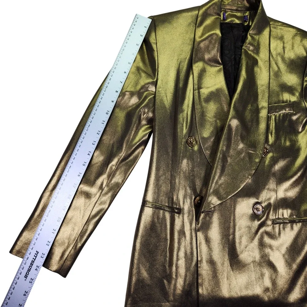 Ralph Lauren Collection‎ Gold Metallic Double Breasted Runway Blazer Italy 6/8